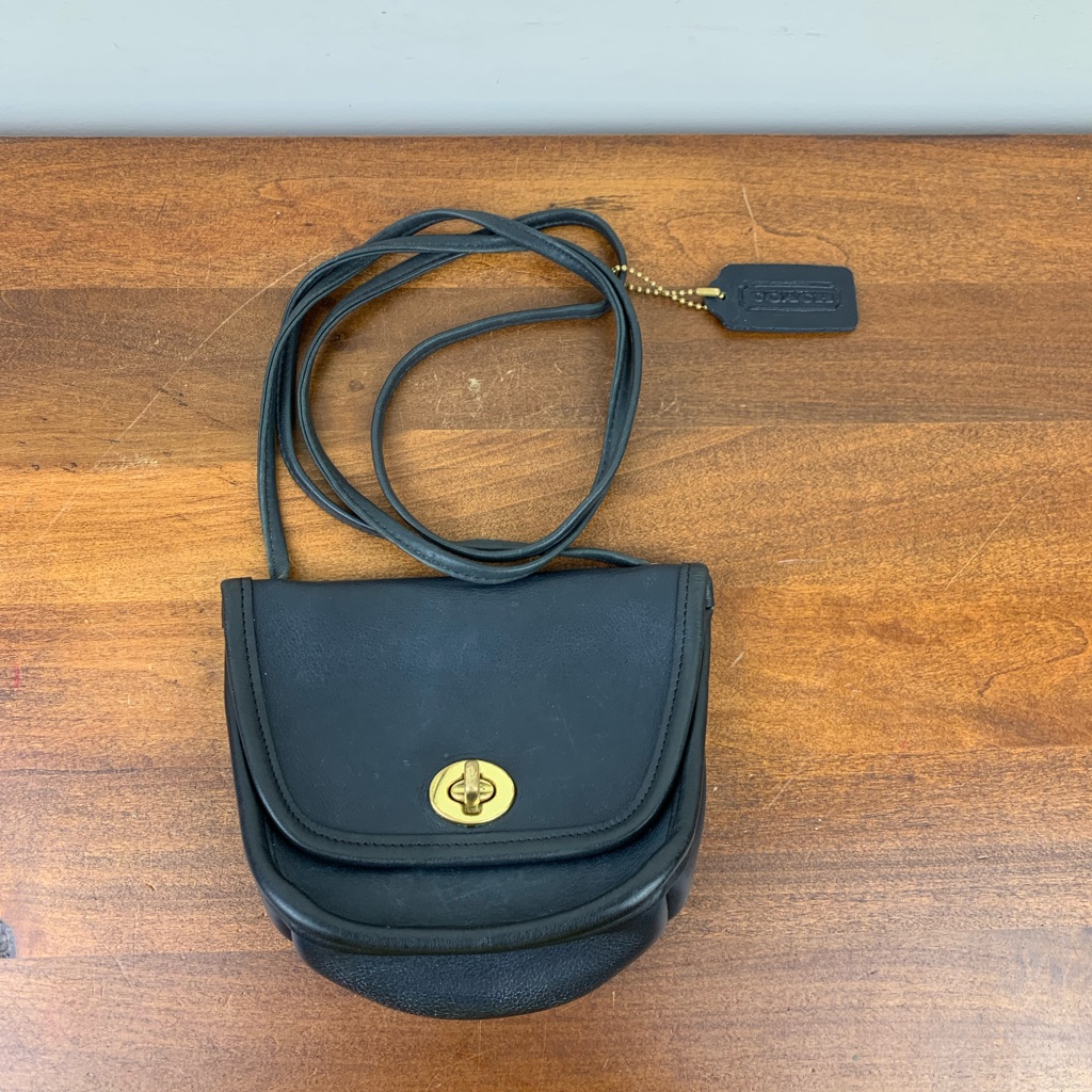 Coach Black Leather Crossbody Satchel With Gold Turnlock